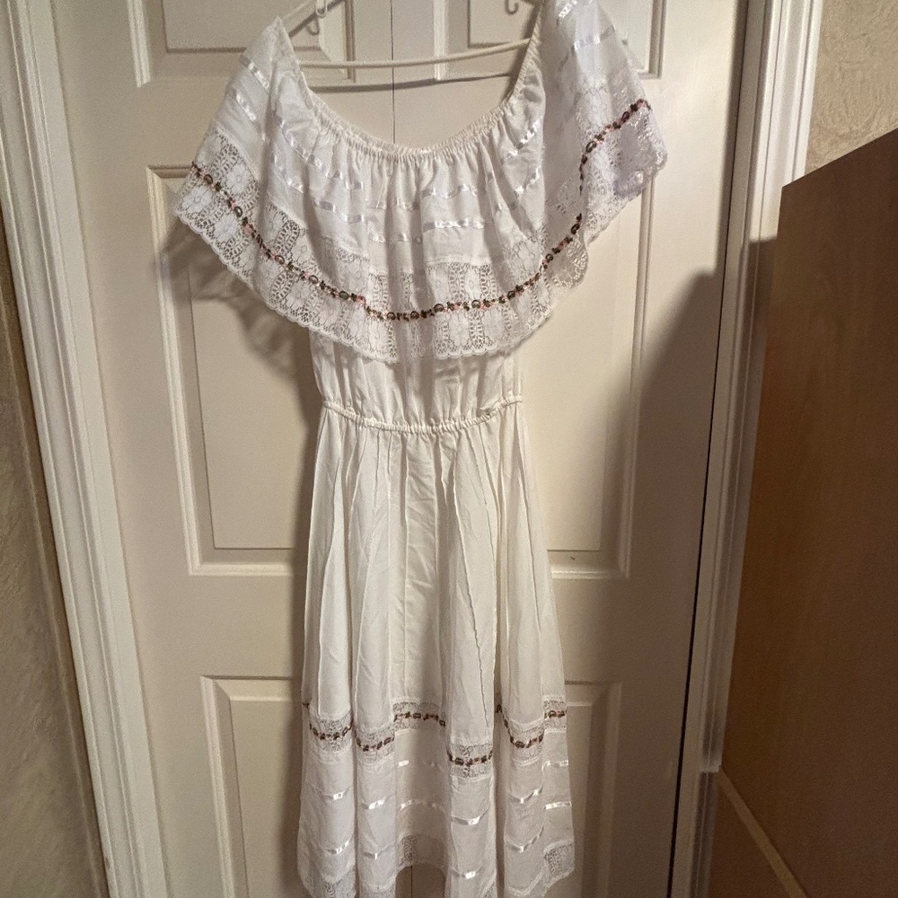 White Off-Shoulder Full Length Cotton Dress